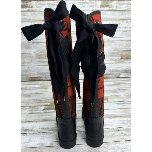 Coach Woman’s Tristee Rain Red/Black Buffalo Plaid Fleece-Lined Boots Size 6B - Picture 3 of 12